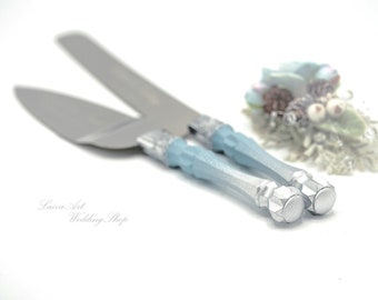 Dusty Blue Wedding Cake Server Set & Knife Cake Cutting Set Wedding Cake Knife Set Wedding Cake Servers Wedding Cake Cutter Cake Decoration