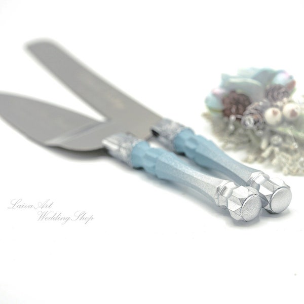 Dusty Blue Wedding Cake Server Set & Knife Cake Cutting Set Wedding Cake Knife Set Wedding Cake Servers Wedding Cake Cutter Cake Decoration