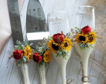 Sunflower Wedding Glasses Fall Wedding Champagne Flutes Fall Wedding Toasting Flutes Fall Wedding Glasses Thanksgiving wedding