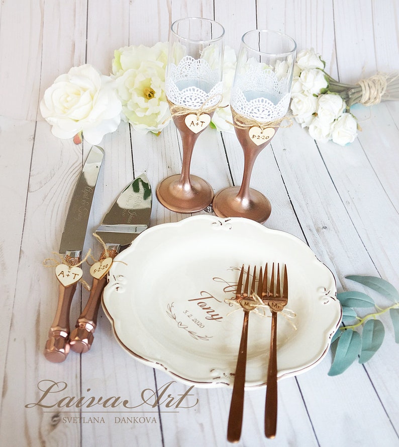 Personalized Wedding Cake Cutter Set Plate and Forks and Etsy