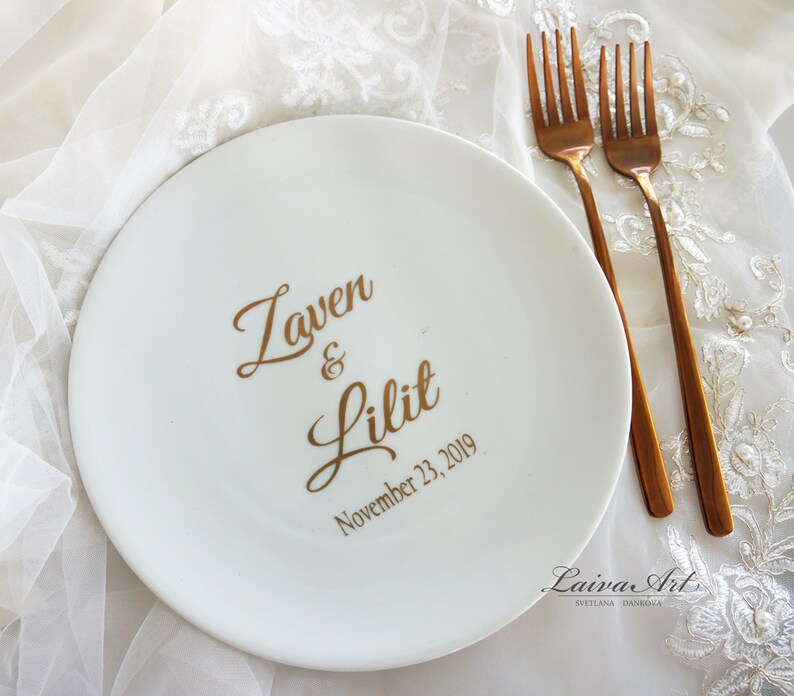 Personalized Cake Plate and Forks Set Dessert Fork Set Wedding Etsy