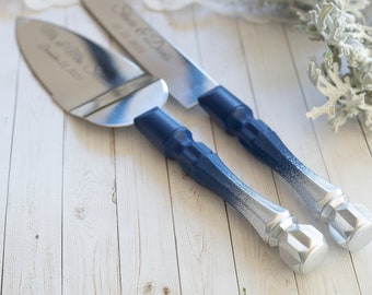 Royal Blue and Silver Wedding Cake Server Cake Cutting Set Wedding Cake Knife Set Wedding Cake Servers Wedding Cake Cutter