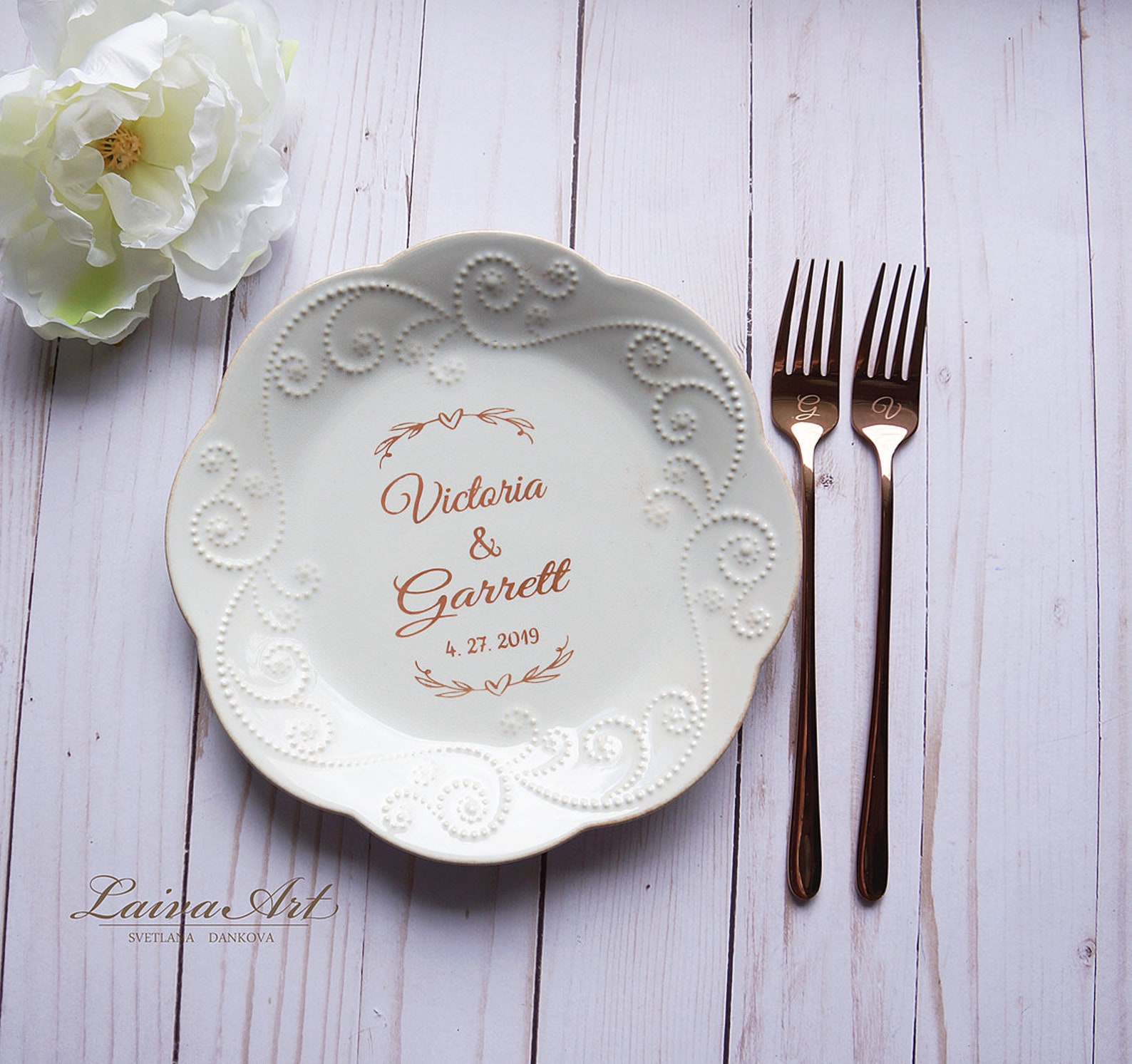 Personalized Cake Plate and Forks Set Dessert Fork Set Wedding Etsy