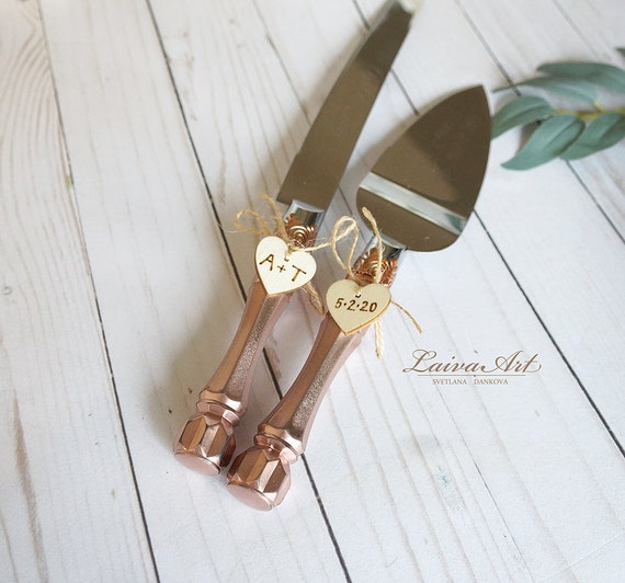 Rose Gold Wedding Cake Server Set & Knife Cake Cutting Set Etsy