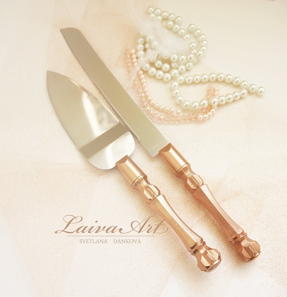 Personalized Sage Green and Gold Wedding Cake Server Set & Knife