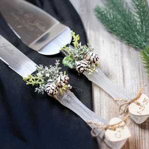 Winter Wedding Cake Server Set & Knife: Personalized Cake Cutting