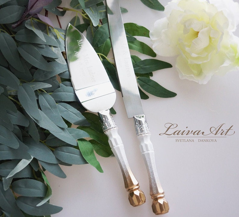 Personalized Gold Wedding Cake Server Set & Knife Cake Cutting Etsy