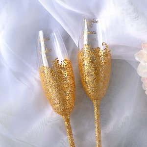Personalized Wedding Glasses Toasting Flutes Toasting flutes gold Glasses Bride and Groom Champagne Glasses Toasting flutes White image 10