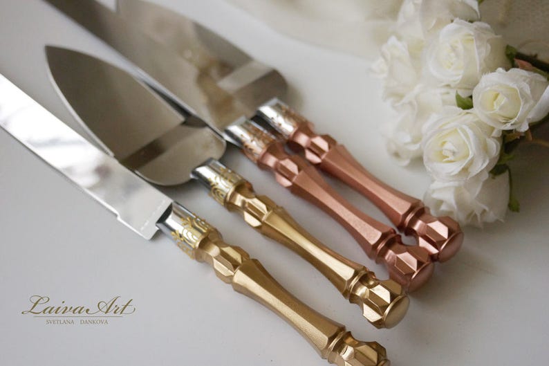 Rose Gold Wedding Cake Server Set & Knife Cake Cutting Set Etsy