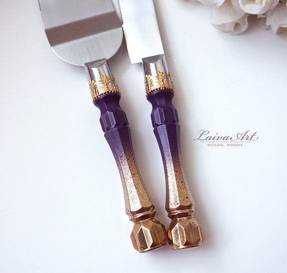 Cake Server Set & Knife Purple and Gold Cake Cutting Set Wedding Cake Knife  Set Wedding Cake Servers Wedding Cake Cutter Cake Decoration 