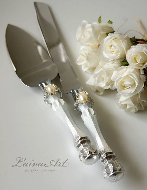 Silver Wedding Cake Server Set Knife Cake Cutting Set Etsy