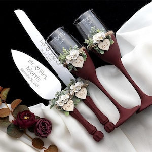 Greenery Wedding Cake Server Set: Personalized Stainless Steel Knife and Cutter