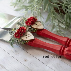 Rustic Red Wedding Cake Cutting Set: Personalized Cake Knife & Server