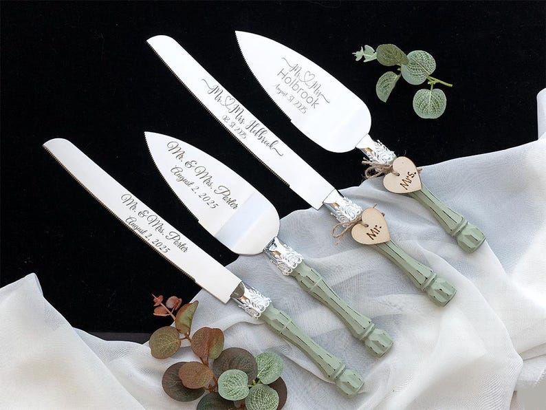 Personalized Wedding Cake Server Set: Engraved Stainless Steel Knife & Server immagine 8