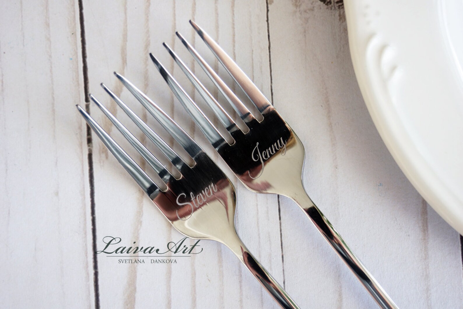 Personalized Cake Plate and Forks Set Dessert Fork Set Wedding Etsy