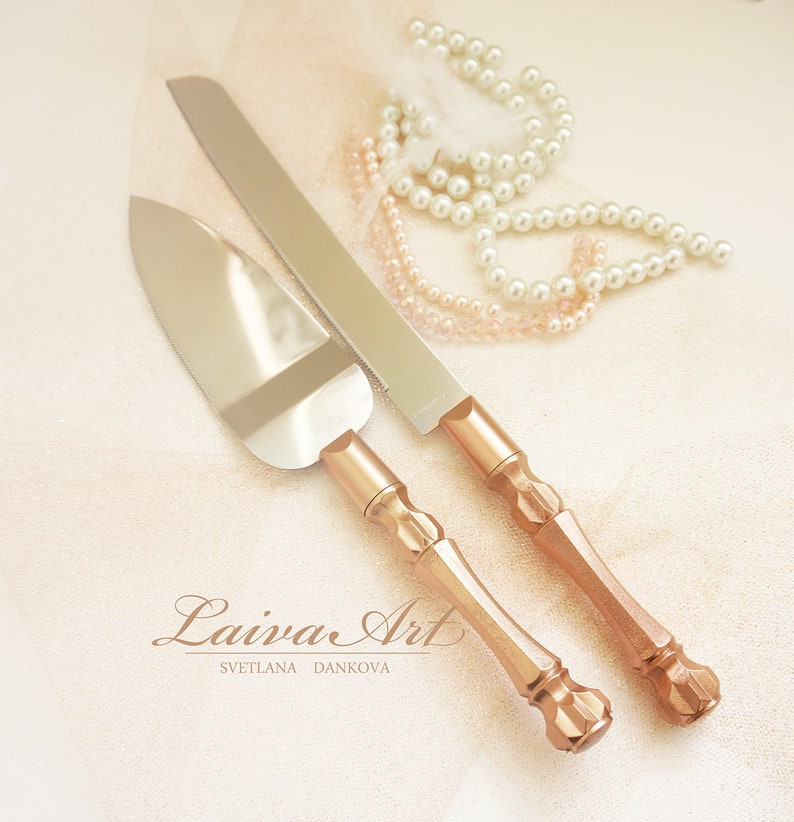 Personalized Rose Gold Wedding Cake Server Set & Knife Cake Etsy