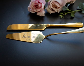 Gold Wedding Cake Server Set & Knife Cake Cutting Set Wedding Cake Knife Set Wedding Cake Servers Cake Cutter  Gold and White Wedding