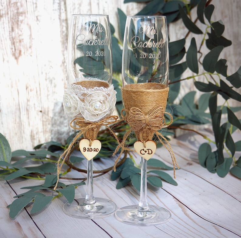 Rustic Wedding Glasses Champagne Flutes Wedding Champagne