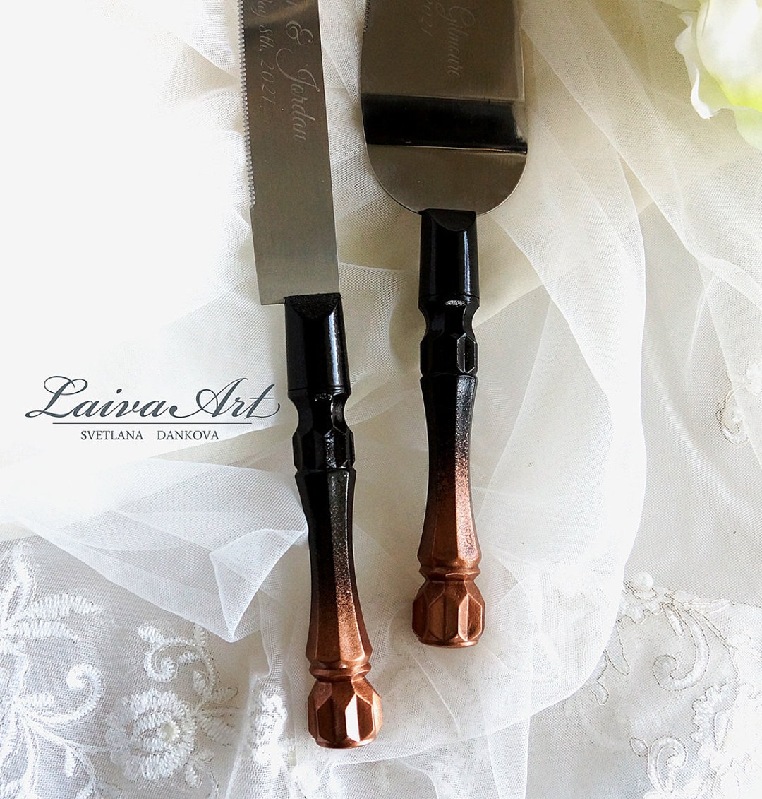 Engraved Wedding Cake Serving Set Gold Cake Serving Set Personalized