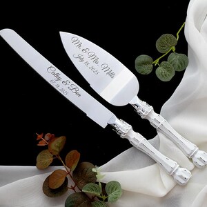 Personalized Wedding Cake Server Set: Engraved Stainless Steel Knife & Server immagine 2