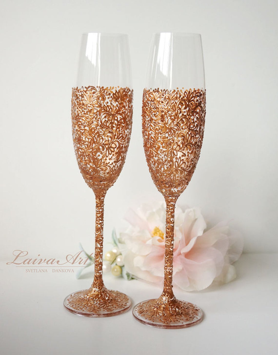 Rose Gold Wedding Champagne Glasses Rose Gold Toasting Flutes Etsy