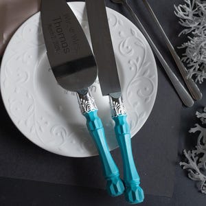 Personalized Wedding Cake Server Set: Engraved Stainless Steel Knife & Server immagine 12