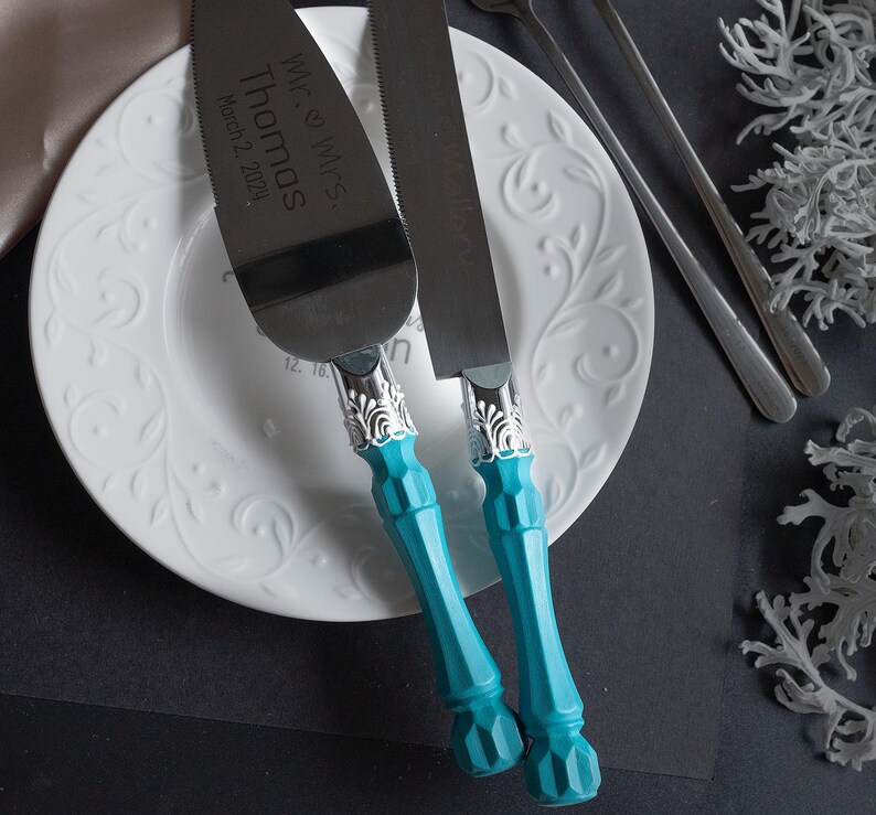 Personalized Wedding Cake Server Set: Engraved Stainless Steel Knife & Server immagine 12