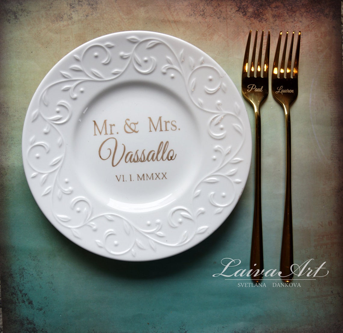 Personalized Cake Plate and Forks Set Dessert Fork Set Wedding Etsy