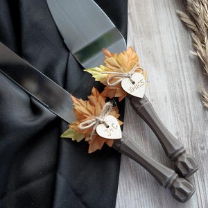 Rustic Fall Wedding Cake Server Set: Leaves Knife & Server