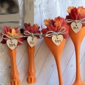 Fall Wedding Champagne Flutes: Oak Leaf Toasting Glasses
