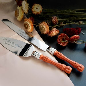 Boho Wedding Cake Knife and Server Set: Personalized Stainless Steel