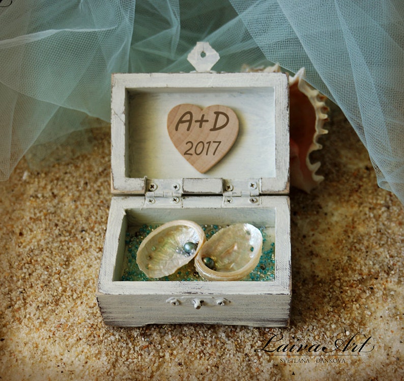 Beach Wedding Ring Box Custom Ring Box Rustic Ring Bearer Ring Box Personalized Box Beach Ring Box White Ring Box Beach Ring Bearer