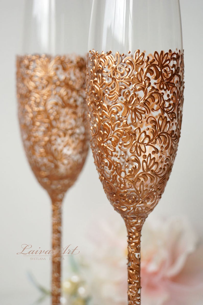 Rose Gold Wedding Champagne Glasses Rose Gold Toasting Flutes Etsy