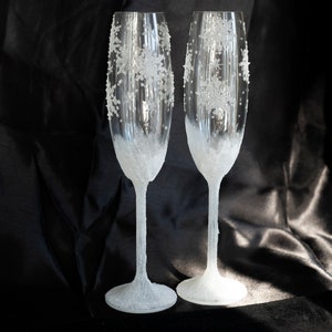 Hand Painted Wedding Champagne Flutes: Winter Holiday Toast
