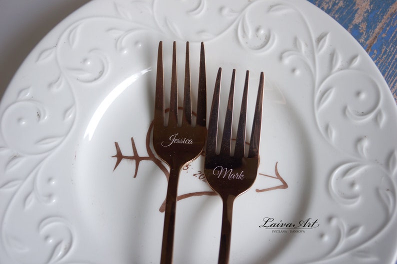 Personalized Cake Plate and Forks Set Dessert Fork Set Wedding Etsy