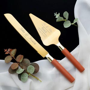 Personalized Terracotta Wedding Cake Server Set: Engraved Stainless Steel Knife