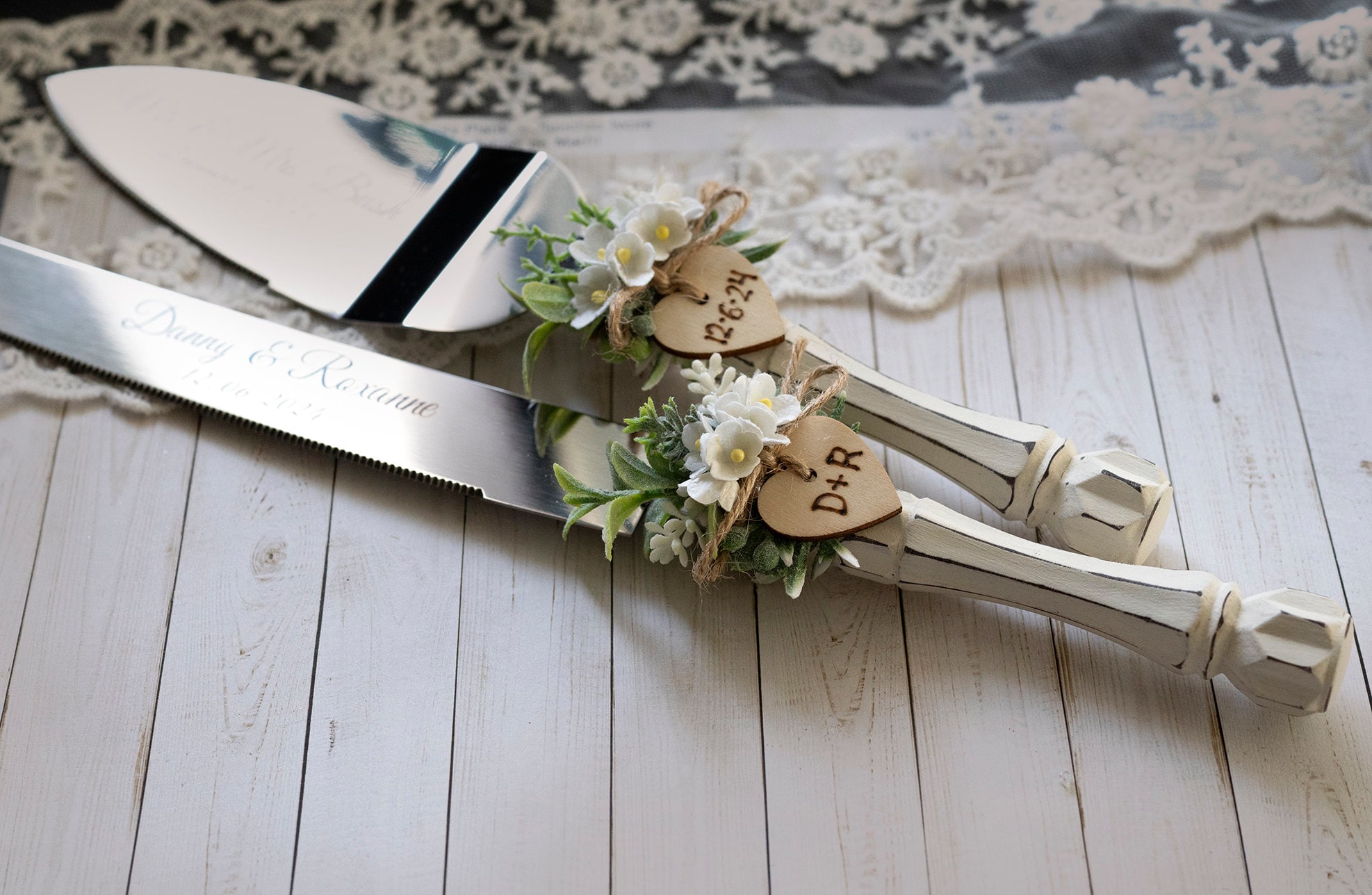 Rustic wedding cake knife and server sale