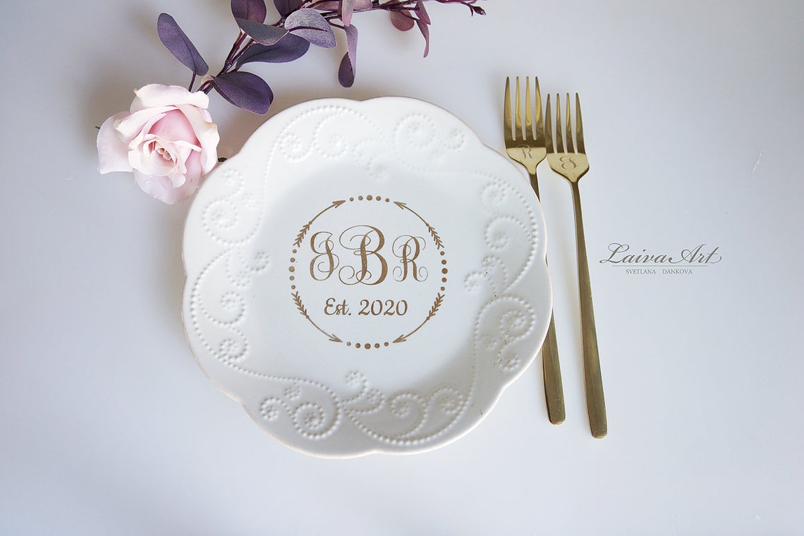 Personalized Cake Plate and Forks Set Dessert Fork Set Wedding Etsy