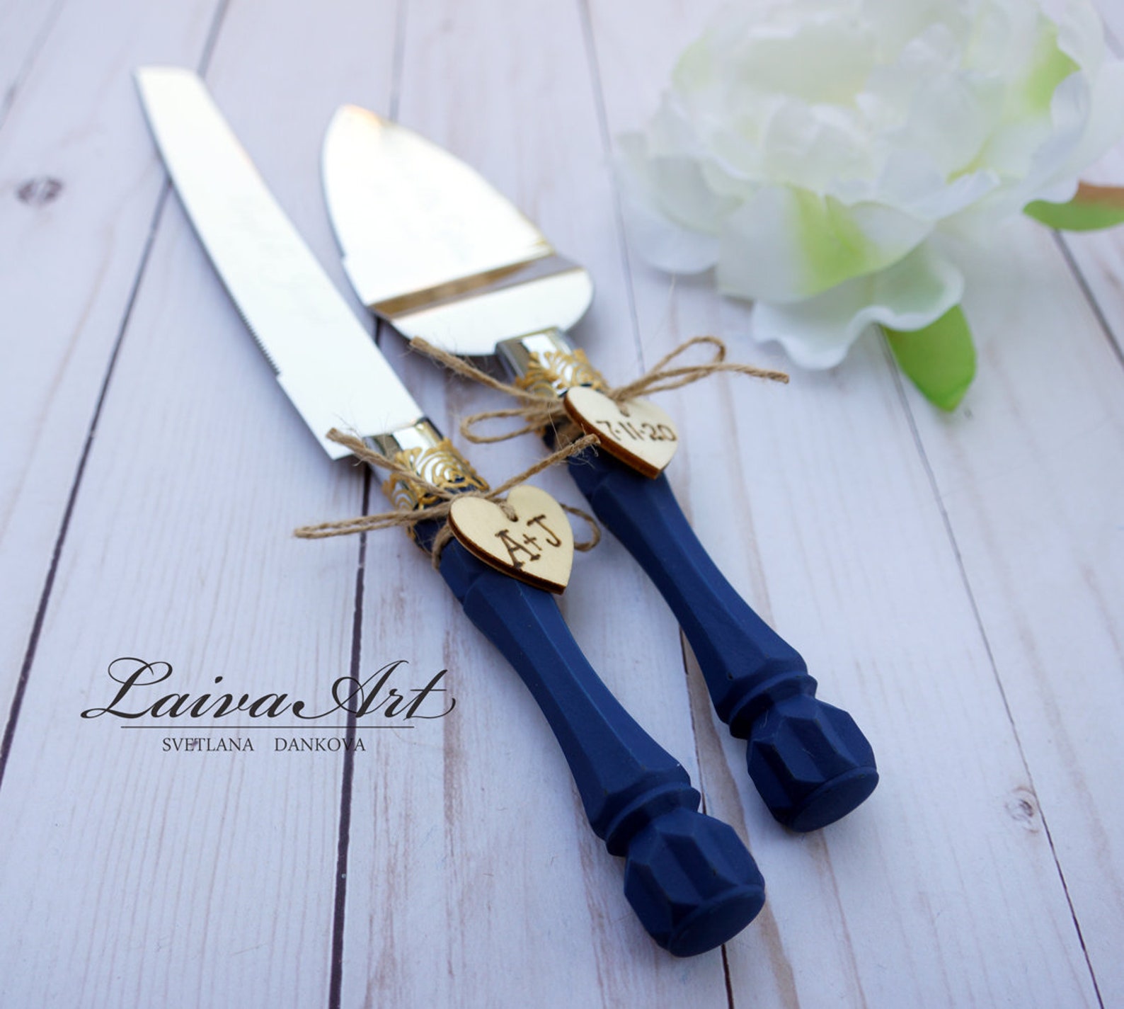 Navy Blue Wedding Cake Server Set & Knife Cake Cutting Set Etsy