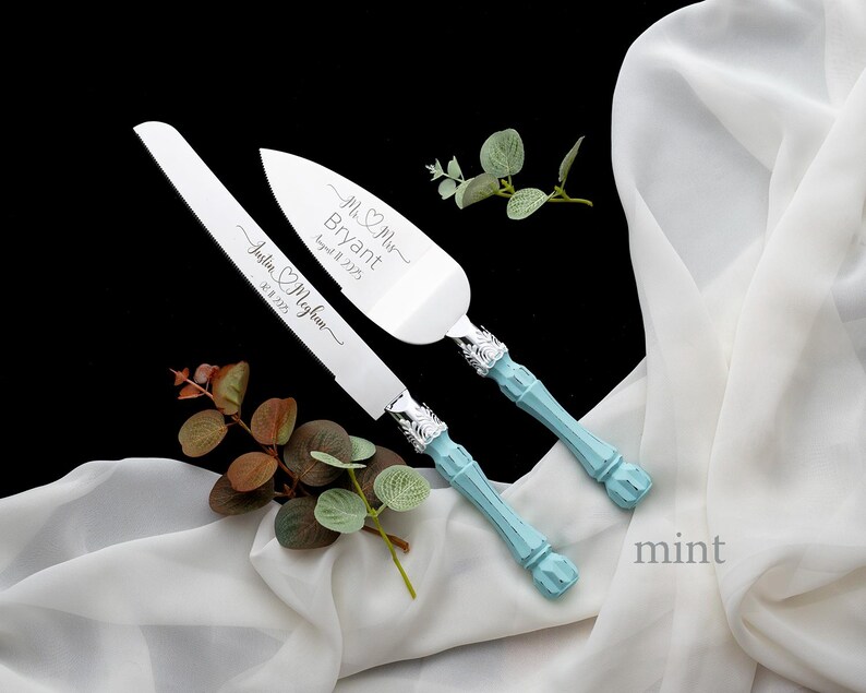 Personalized Wedding Cake Server Set: Engraved Stainless Steel Knife & Server immagine 17