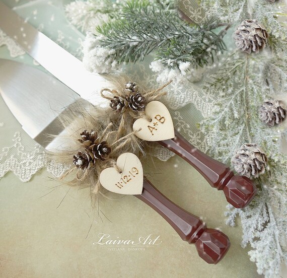 Winter Wedding Cake Server Knife Cake Cutting Set Wedding Cake Etsy