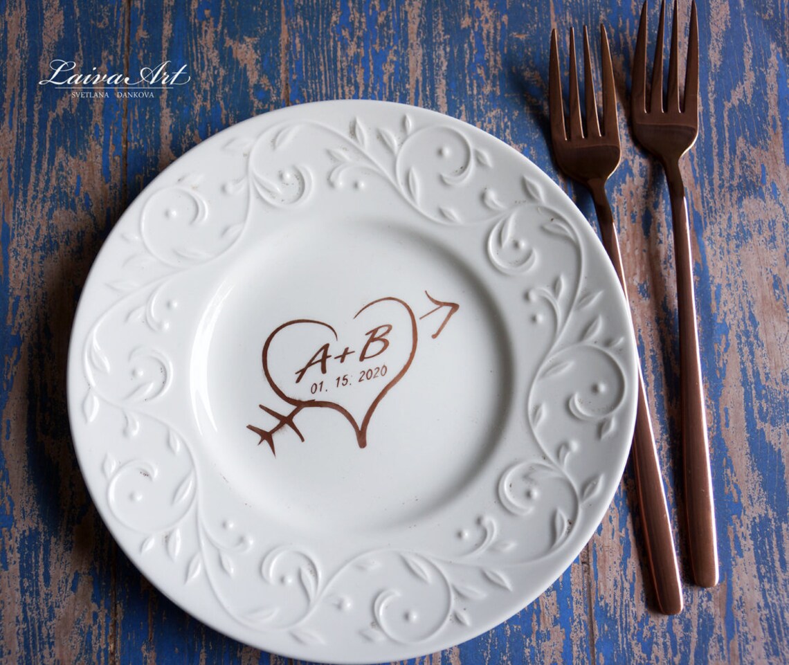Personalized Cake Plate and Forks Set Dessert Fork Set Wedding Etsy