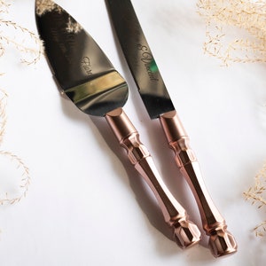 Personalized Rose Gold Wedding Cake Server Set & Knife