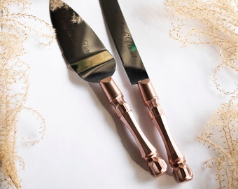 Personalized Rose Gold Wedding Cake Server Set & Knife Cake Cutting Set Wedding Cake Knife Set Wedding Cake Servers Wedding Cake Cutter