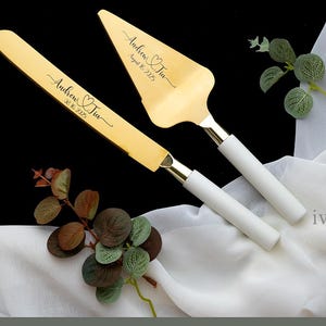 Ivory Wedding Cake Server Set: Stainless Steel Knife & Cutter