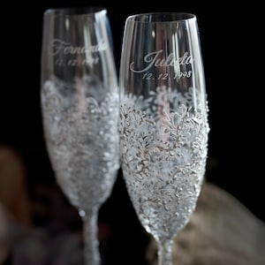 Wedding Champagne Flutes: Gold and White Toasting Glasses