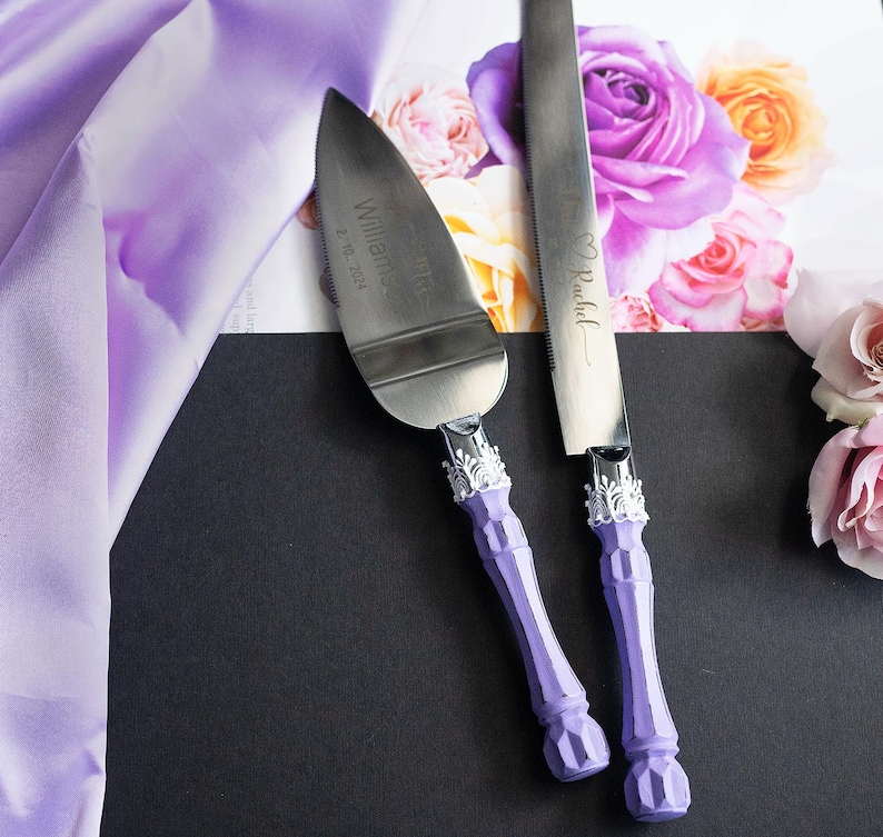 Personalized Wedding Cake Server Set: Engraved Stainless Steel Knife & Server immagine 13