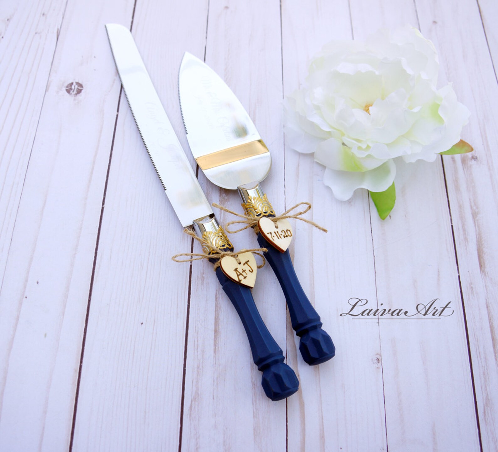 Navy Blue Wedding Cake Server Set & Knife Cake Cutting Set Etsy