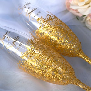 Personalized Wedding Glasses Toasting Flutes Toasting flutes gold Glasses Bride and Groom Champagne Glasses Toasting flutes White image 7