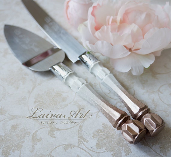 Personalized Gold Wedding Cake Server Set Knife Cake Cutting Etsy